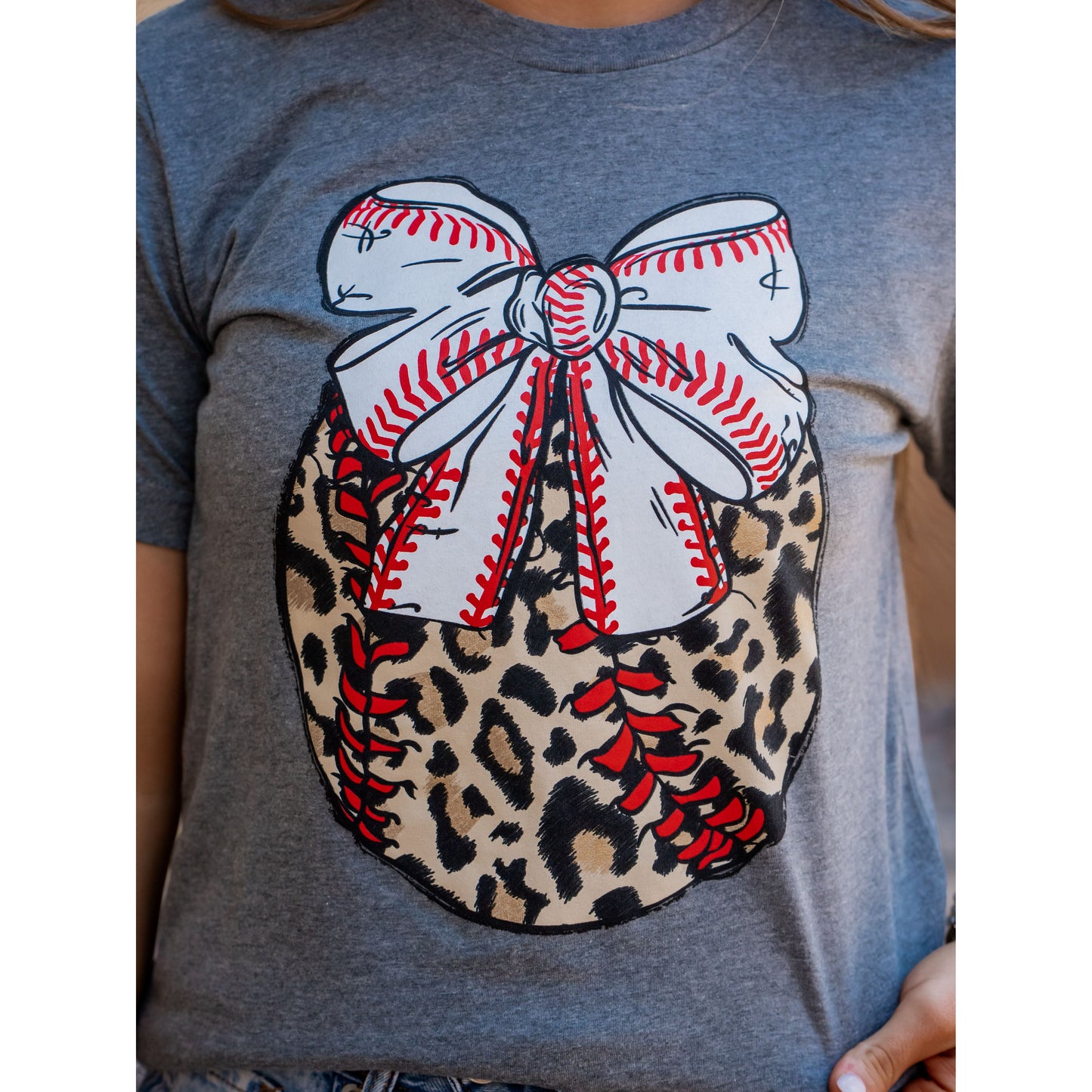 Leopard Baseball with Bow - Baseball Tee