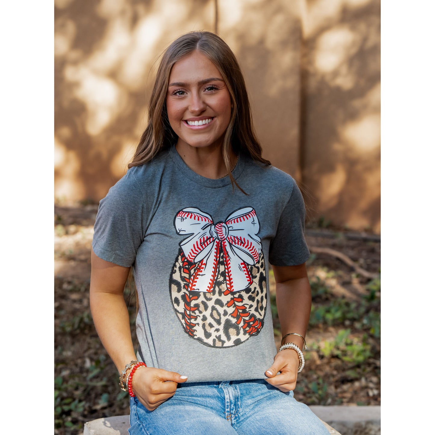 Leopard Baseball with Bow - Baseball Tee