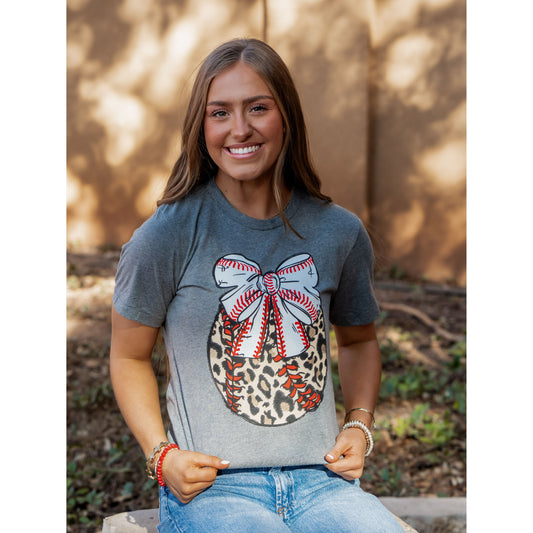 Leopard Baseball with Bow - Baseball Tee