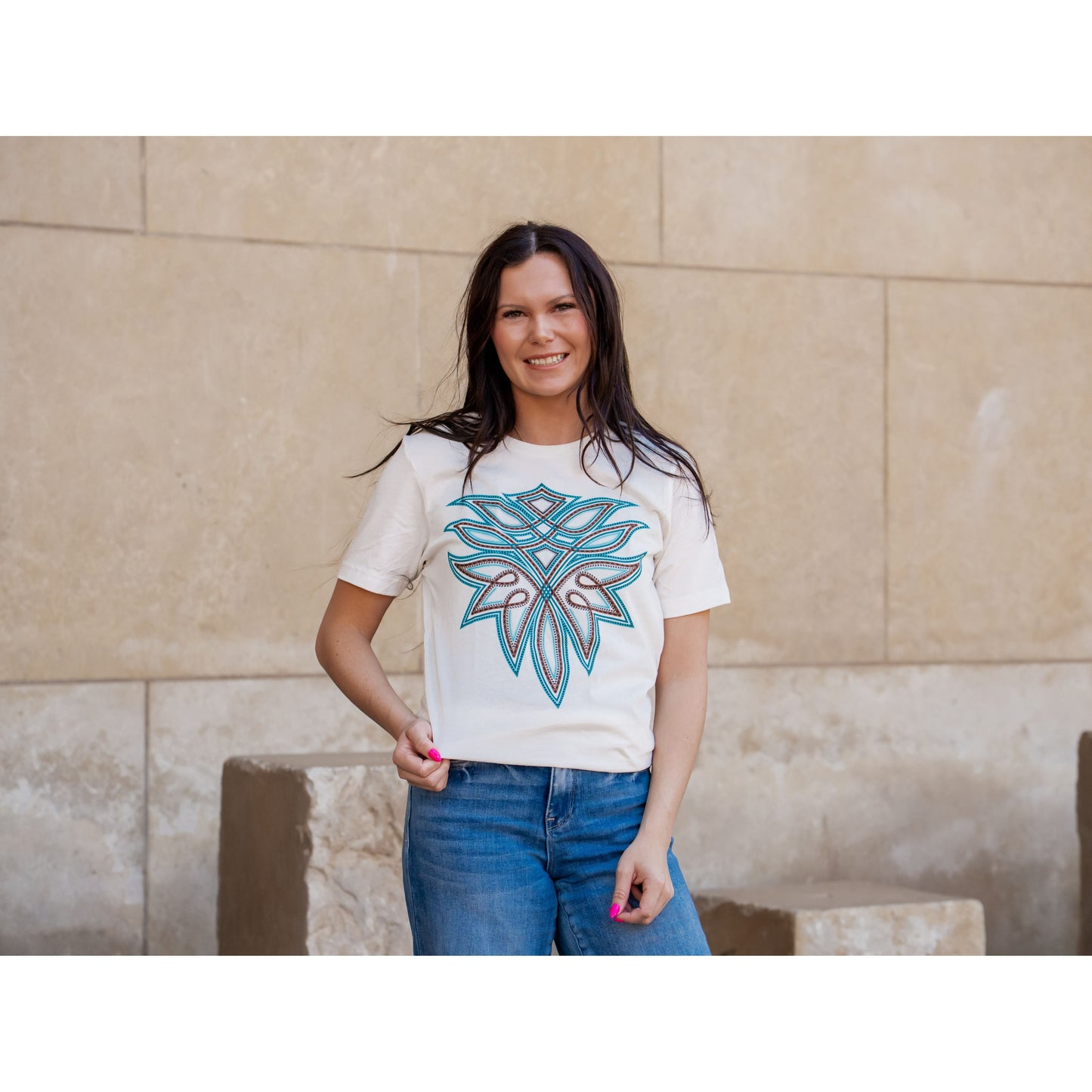 Boot Stitch on Vintage White - Western Tee