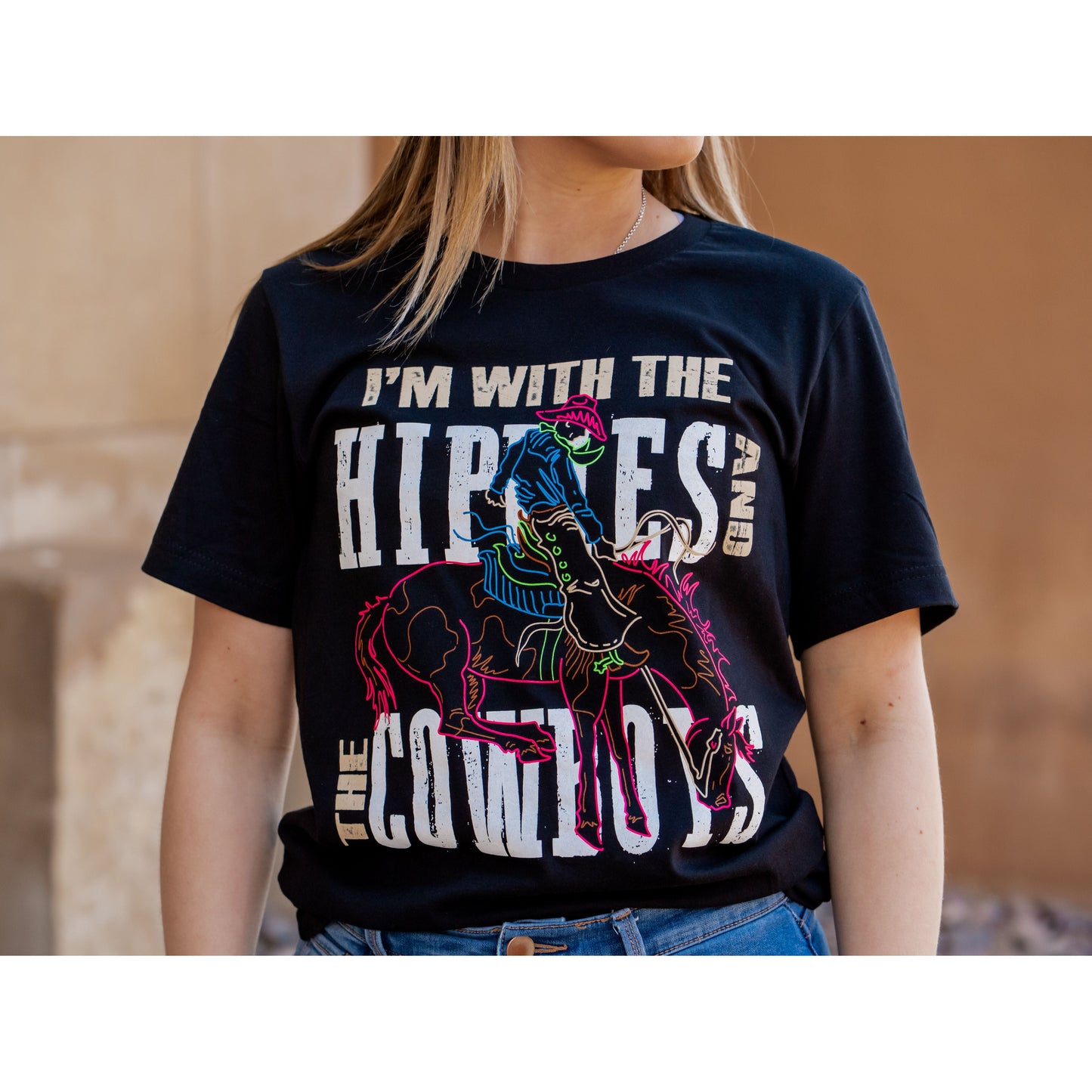 I'm With the Hippies Neon Bronc - Western Tee