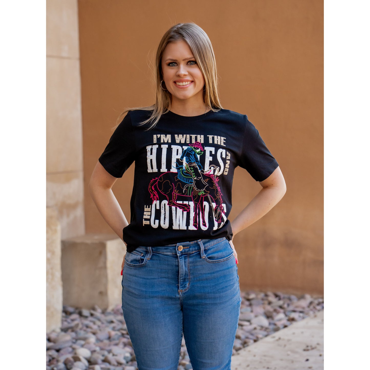 I'm With the Hippies Neon Bronc - Western Tee