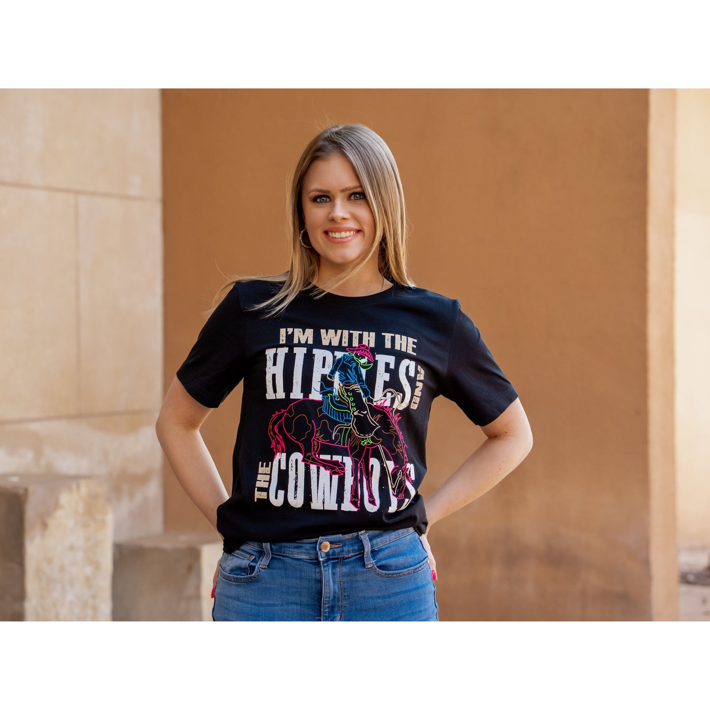 I'm With the Hippies Neon Bronc - Western Tee