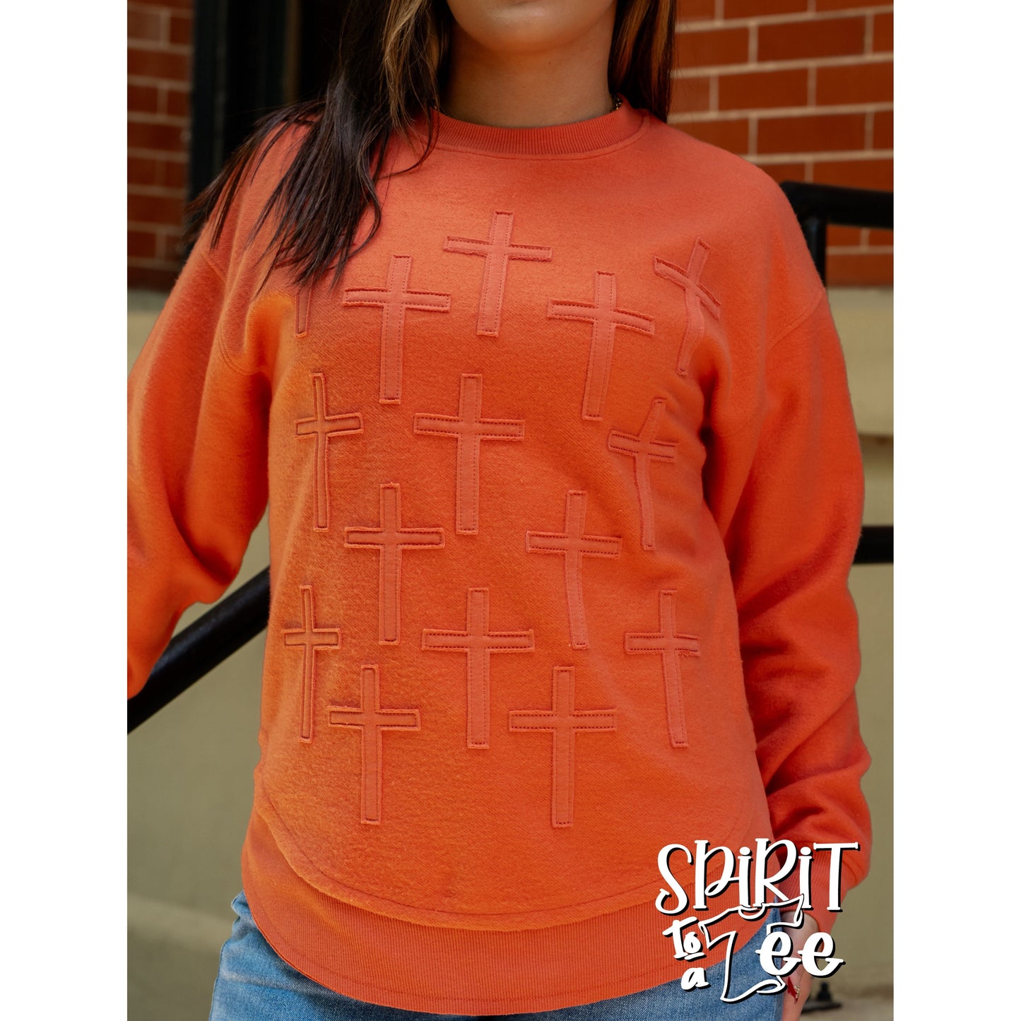 Cross Appliqued Poncho Sweatshirt - Singles