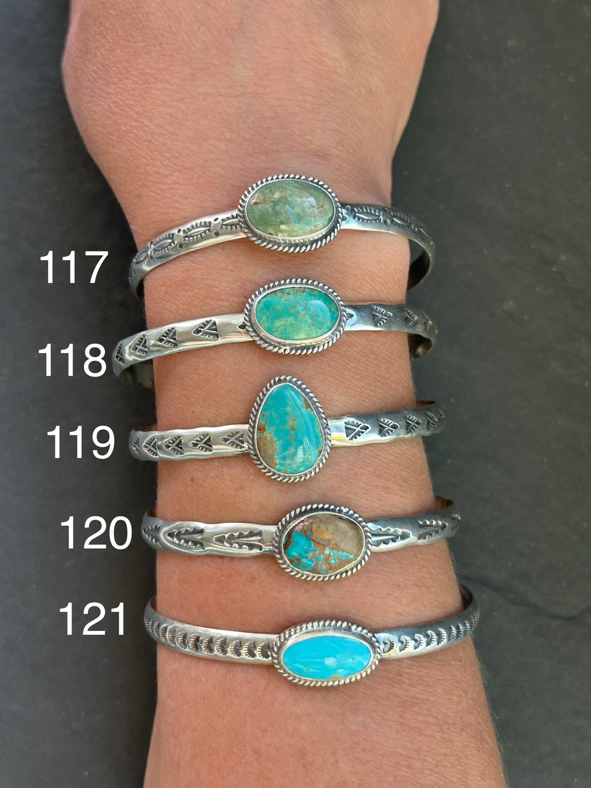 121 Sterling Silver Kingman Turquoise Stamped Stacking Cuff by Jason Ogg