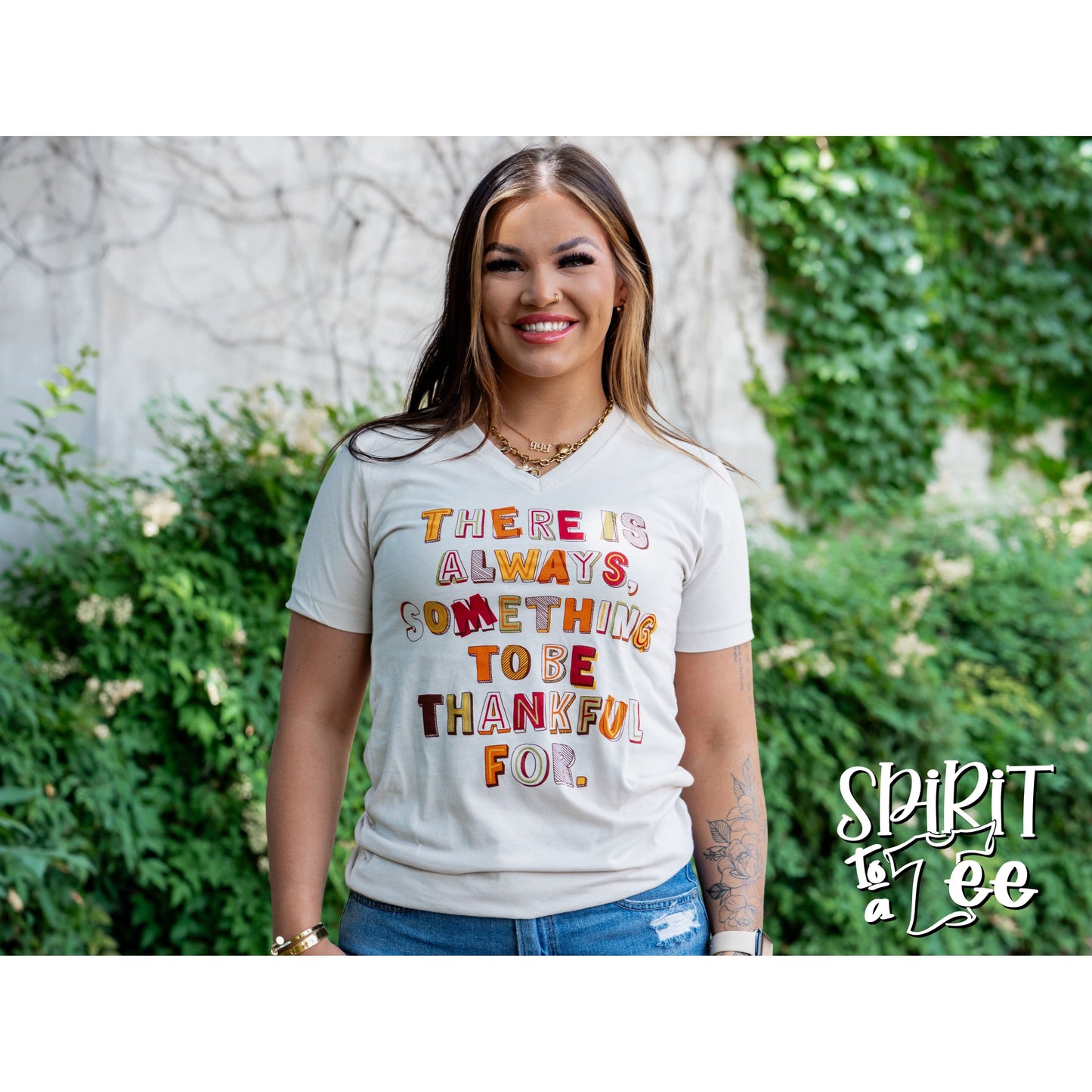 There is Always Something to be Thankful For - V-Neck Thanksgiving Tee