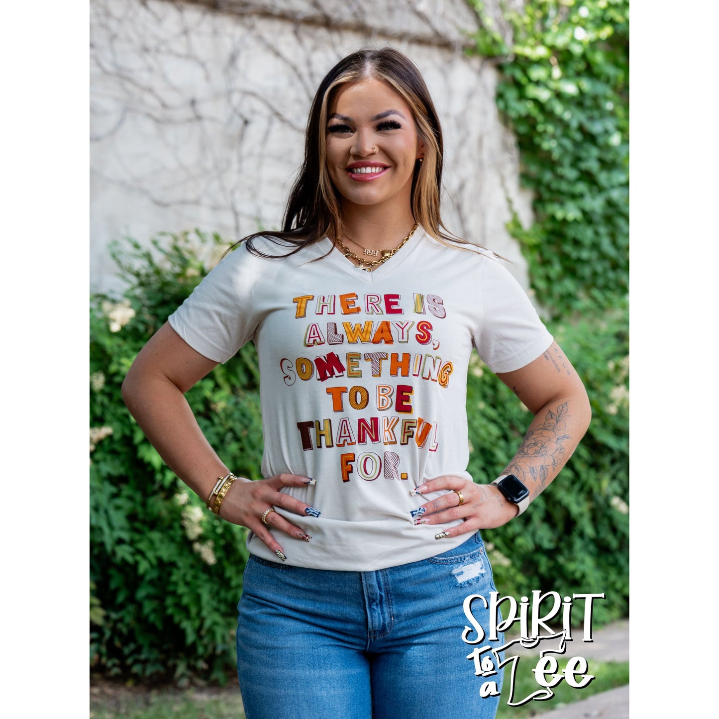There is Always Something to be Thankful For - V-Neck Thanksgiving Tee