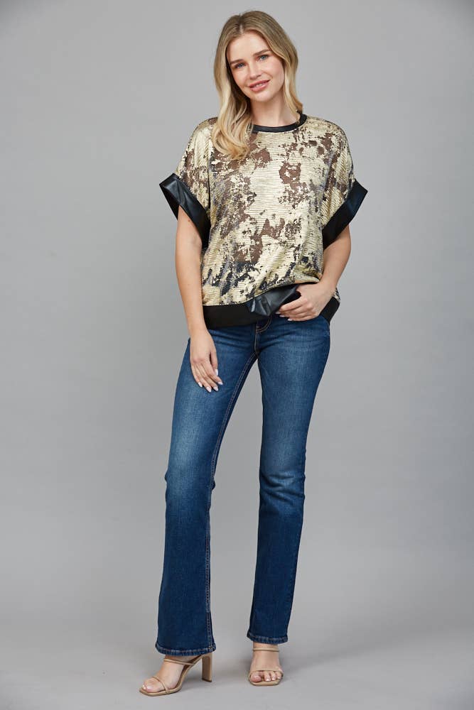 ABSTRACT METALLIC PATTERN DROP SHOULDER WIDE SLV TOP FT25573